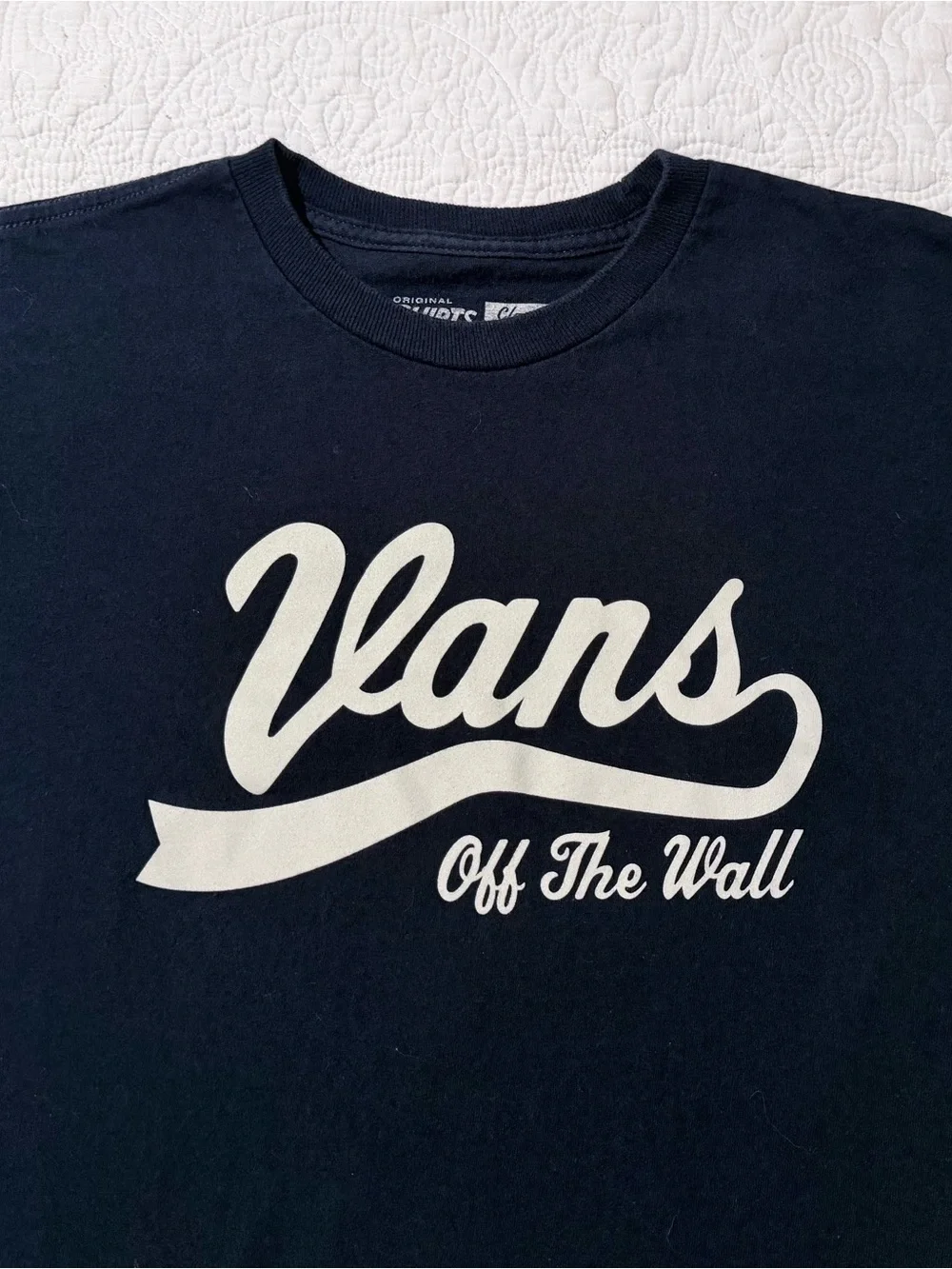 Vans | Off The Wall Classic Script Logo T-Shirt | Size Small | Navy